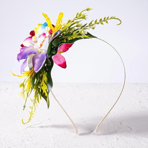 Hawaiian Flower Crown Headband Artificial Orchid Tropical Summer Beach Party Acc - Picture 7 of 8